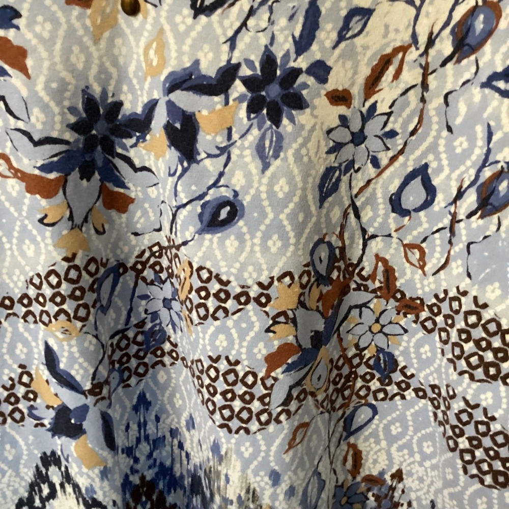 Alfred Dunner Womens Blue Floral Ikat V-Neck Top Rhinestone Studded 3/4 Sleeve L - Picture 2 of 9